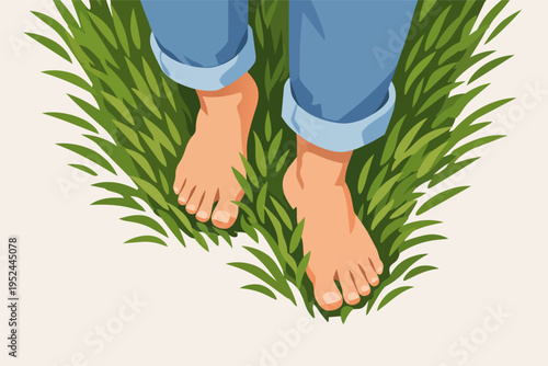 Bare feet enjoying green grass, connecting with nature and practicing grounding for wellness