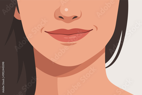 Woman's smiling mouth and nose close-up, illustrating happiness, beauty, and positive expression