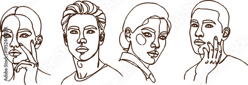 Illustrations of diverse individuals touching their faces in different ways