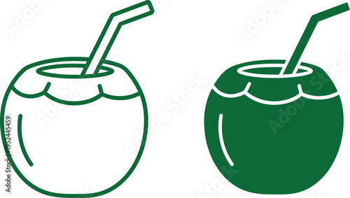 Two coconut drinks with straws illustration