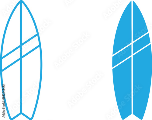 Surfboard design illustration with top and bottom views