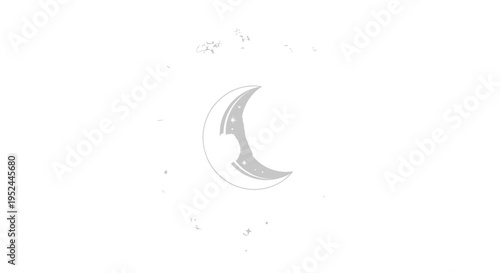 a gray crescent moon with stars.