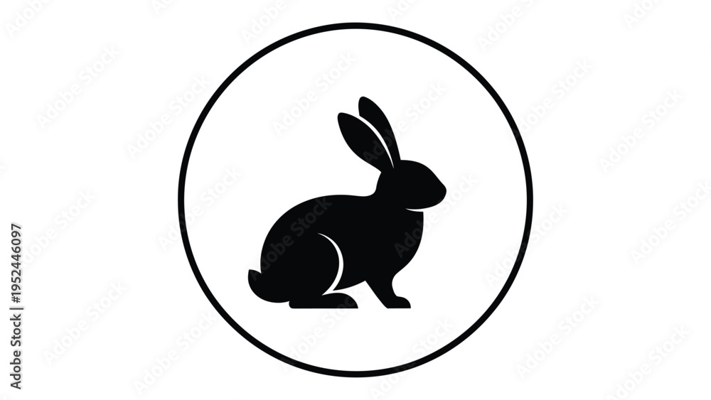 Fototapeta premium Simple black silhouette of a rabbit inside a circular frame