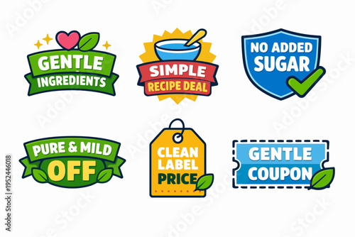 Clean label food badges promoting healthy eating choices and natural ingredients concept