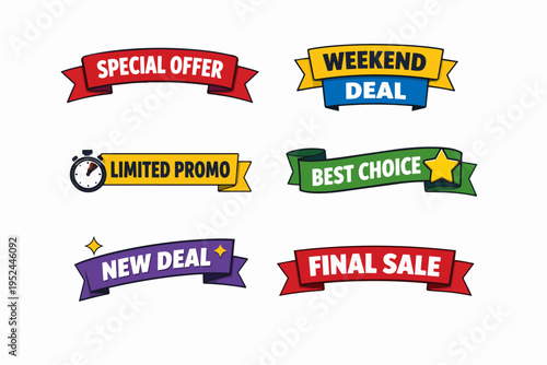 Marketing offer and deal ribbons set for online sales and commercial promotions
