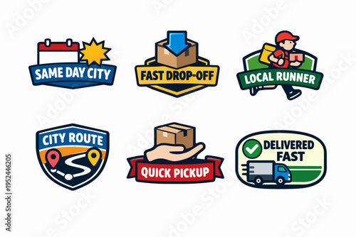 Logistics and delivery services concept badges set. Fast shipping and express courier icons