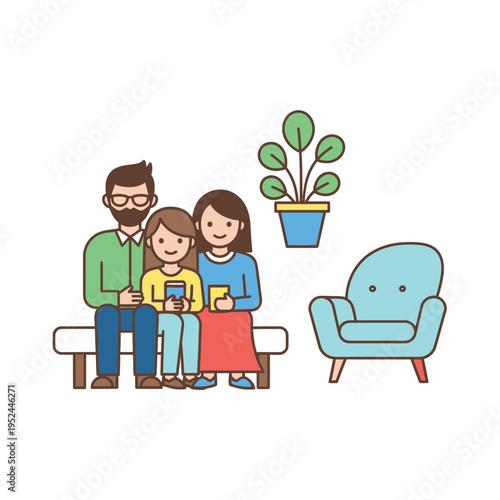 Family Sitting Together Holding Devices.