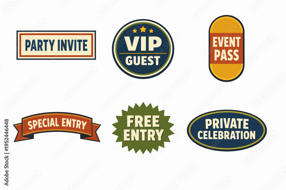 Obraz premium Event passes and party invites set with vip guest labels for celebrations