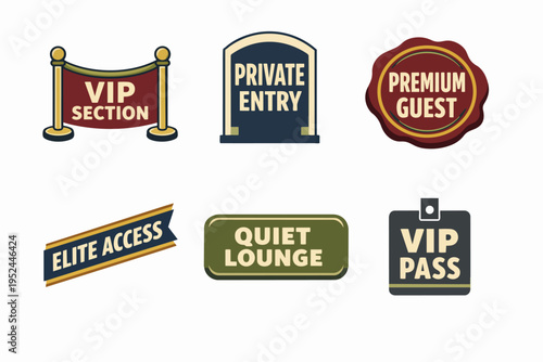 Set of vip and premium access icons, representing exclusivity and privilege
