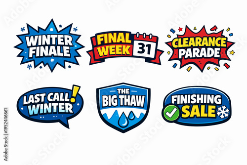 Winter sale and clearance promotion badges for retail final discounts