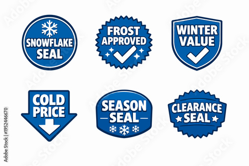Winter season clearance sale badges and seals offering cold price values
