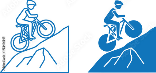 Mountain bikers in action on slopes with peaks