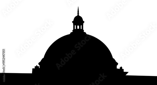 Silhouette of a building with dome.