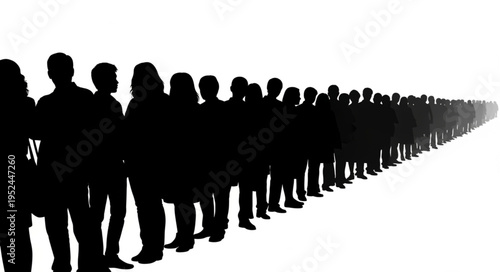 Silhouette Crowd - A Long Line of People in Shadow.