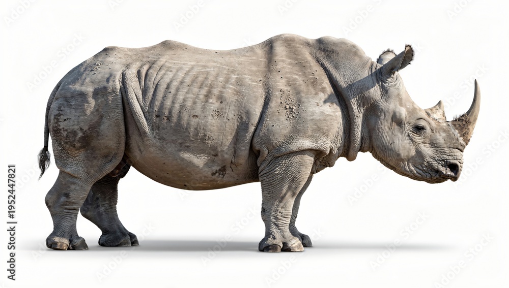 Fototapeta premium Realistic Rhinoceros Side View Isolated on White Background
