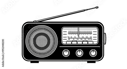Vintage Radio Receiver with Antenna and Tuning Dials Illustration.