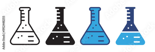 Erlenmeyer Flask Icon Set Vector Collection with Laboratory Glassware, Chemistry Equipment and Science Experiment Symbols in Outline and Solid Styles