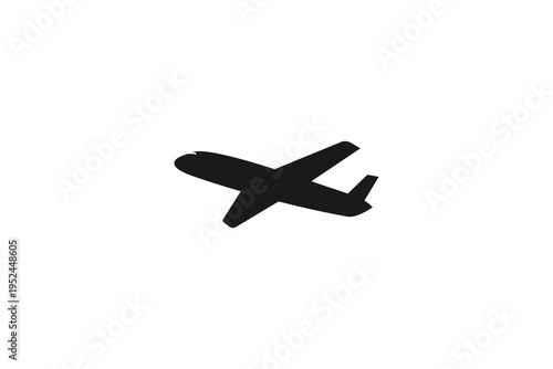 Sleek Black Airplane Icon in Flight, Side Profile View on White Background