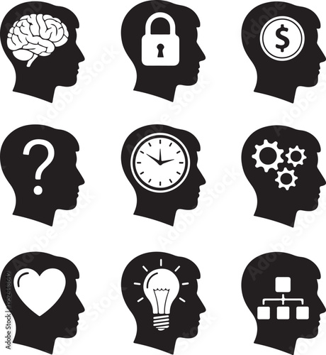 Head brain vecotr icons set