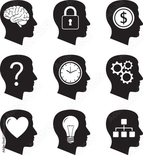 Head brain vecotr icons set