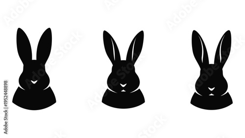 Three black silhouettes of rabbits facing forward in a minimalist style