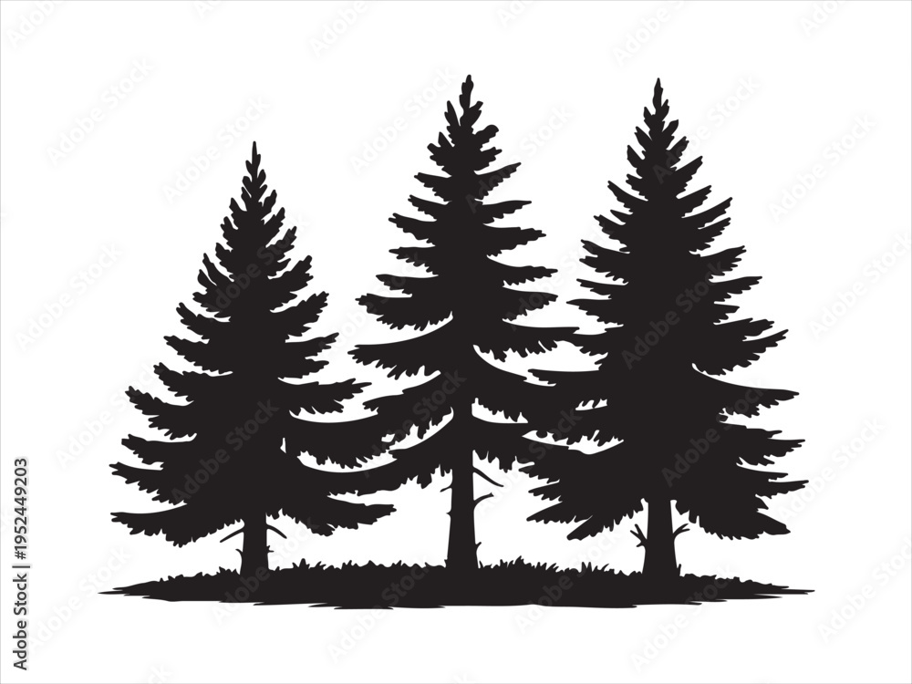 Obraz premium Fir trees silhouettes vector set, Pine Trees Silhouette Vector Illustration
