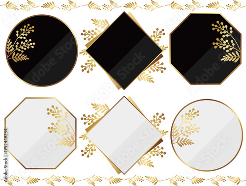 高級感のあるミモザのフレーム6種セット　ゴールド