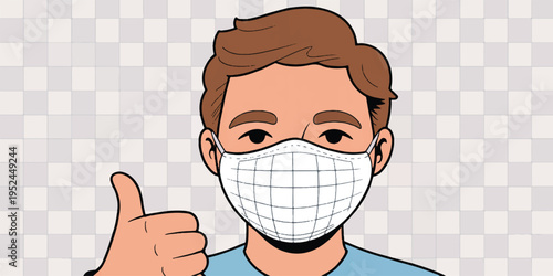 A digital illustration of a person wearing a white medical face mask with a grid pattern (1)_traced