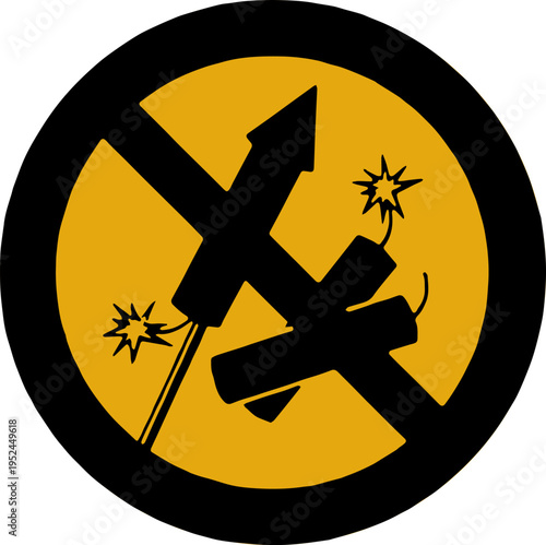 Prohibition sign of fireworks and firecrackers icon vector, no fireworks concept, end violence graphic illustration.