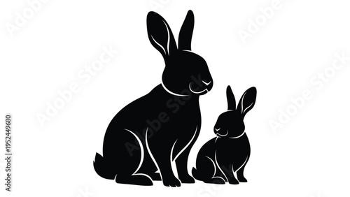 A black silhouette depicts a large rabbit with a smaller rabbit nearby