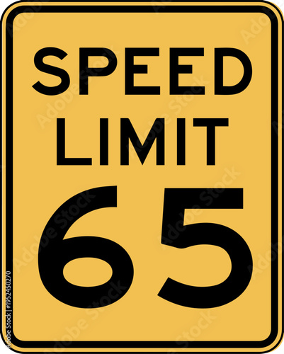 Yellow Speed Limit 65 Road Sign Vector Illustration