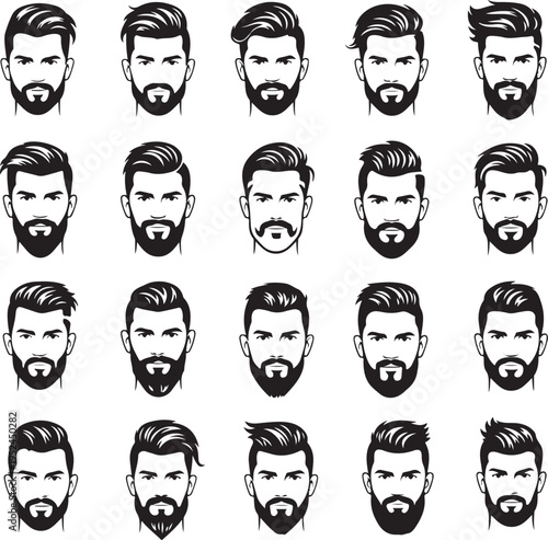 Hipster hair style and beards, Men fashion vector for barbershop and logo template