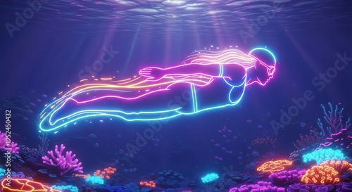 Neon Swimmer Underwater Coral Reef
