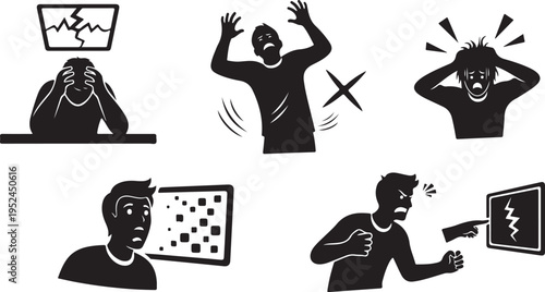Frustrated people experiencing technical difficulties and computer errors