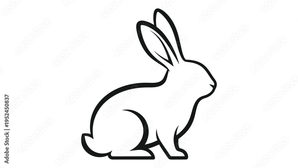 Fototapeta premium A simple black and white line drawing depicts a rabbit in a seated posture