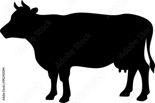 Black Silhouette of a Standing Cow Farm Animal