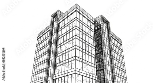 Detailed Sketch of a Modern High-Rise Building Facade.