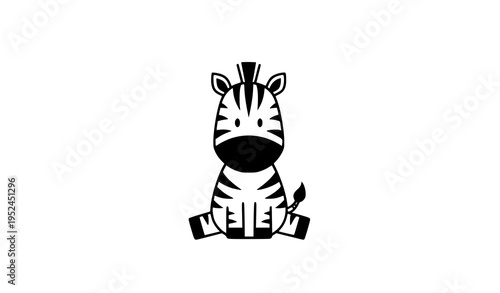 Minimal cartoon zebra vector illustration cute striped animal design isolated on white background