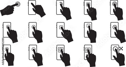 Hand Silhouettes Interacting with Various Toggle Switch Icons