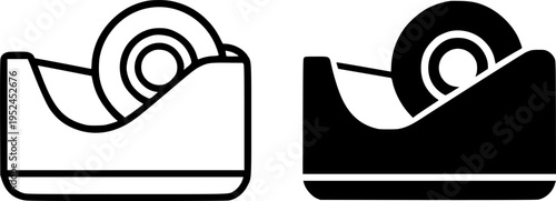 Tape dispenser minimalist icon, in outline and silhouette design