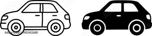 Minimalist car icon, outline and silhouette, for transportation design