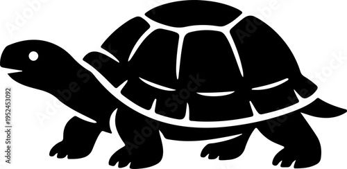 Black turtle silhouette walking alone on white background freely