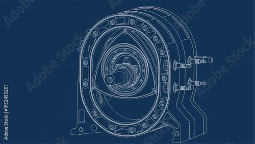 Wankel rotary engine blueprint, CAD technical engineering drawing