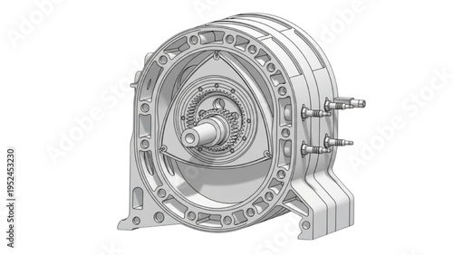 Wankel rotary engine housing, CAD technical engineering drawing