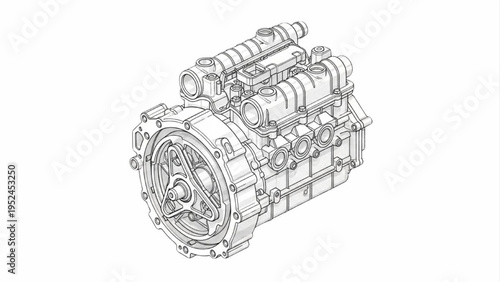 Wankel rotary engine assembly, CAD engineering illustration