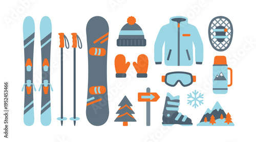 Winter Sports Equipment Collection Icons Set