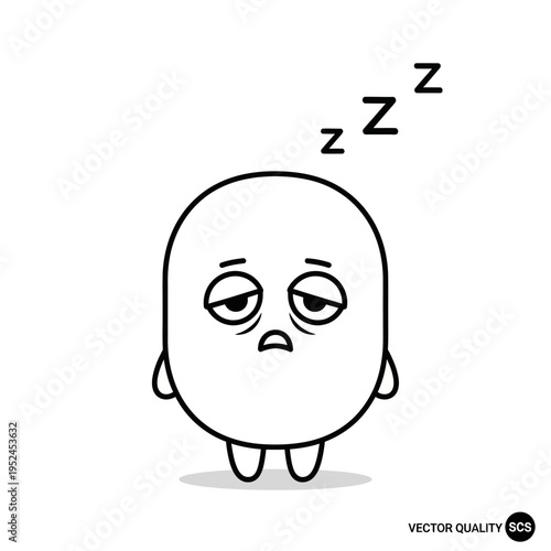 Tired Cartoon Character with Droopy Eyes and Zzz Symbols Indicating Sleep or Exhaustion