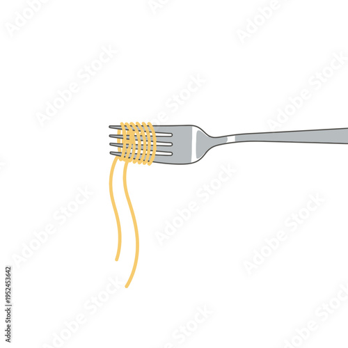 Fork Twirling Spaghetti Noodles on White Background