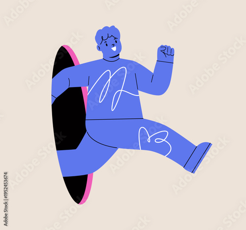 Happy enthusiastic lively boy. Search, explore concept. Colorful vector illustration