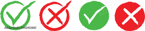 Checkmarks and crosses symbols in green and red